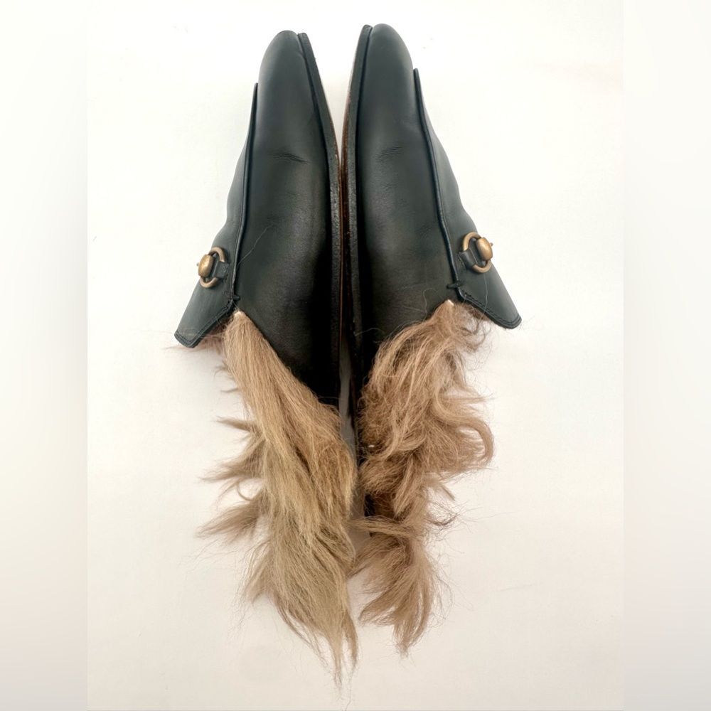 Gucci Princetown Fur Mule Black Horsebit SlipperShearling Loafer Flats EU37 US7 - Picture 8 of 10
